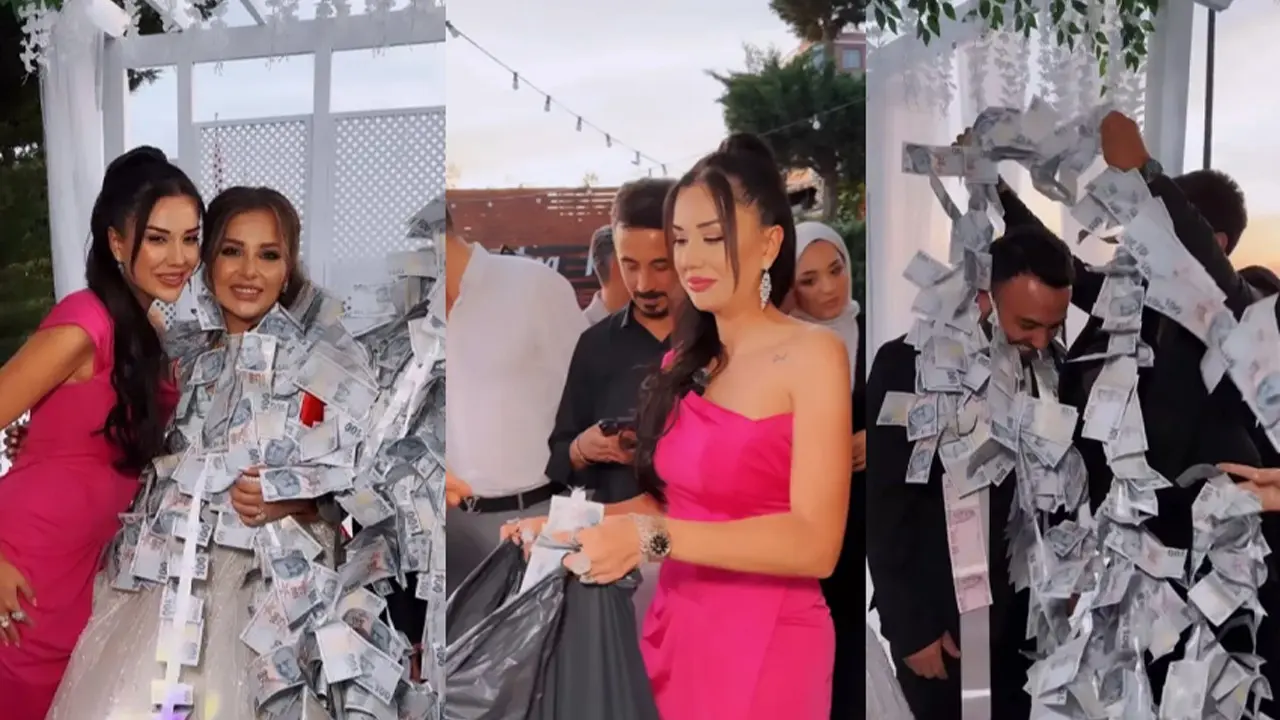 Dilan Polat ve Engin Polat çöp poşetinden çıkardıkları tomarlarca parayı gelin ve damada taktı VİDEO İZLE