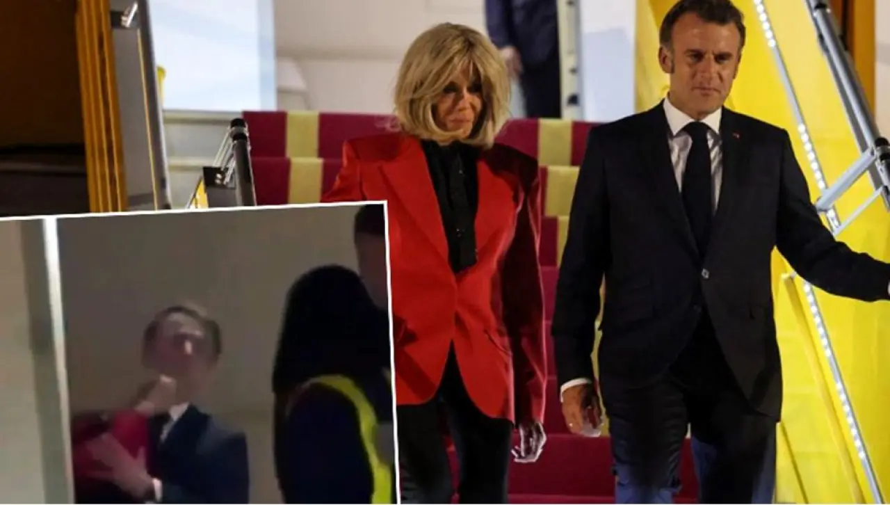 Fransa Cumhurbaşkanı Macron uçakta eşinden tokat yedi