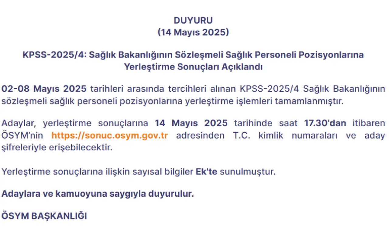 SON DAKİKA | ÖSYM, Sağlık Bakanlığı sözleşmeli sağlık personeli sonuçlarını açıkladı