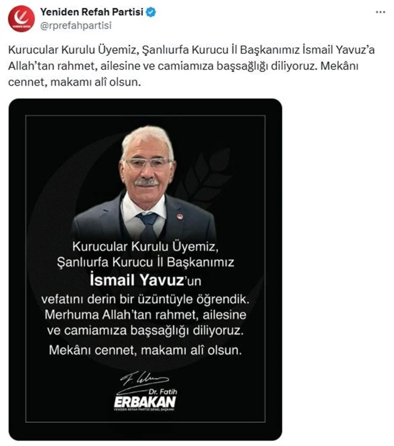 Yeniden Refah Partisi Kurucularından İsmail Yavuz hayatını kaybetti - 1