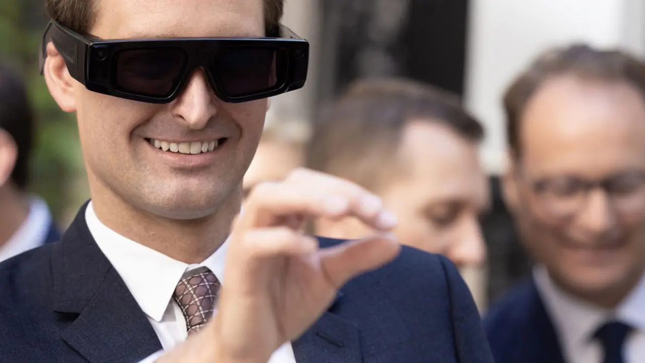 Co-founder and Chief Executive Officer of Snap Inc Evan Spiegel wears the Spectacle Augmented Reality glasses during the inauguration of the group's French headquarters in Paris on May 19.