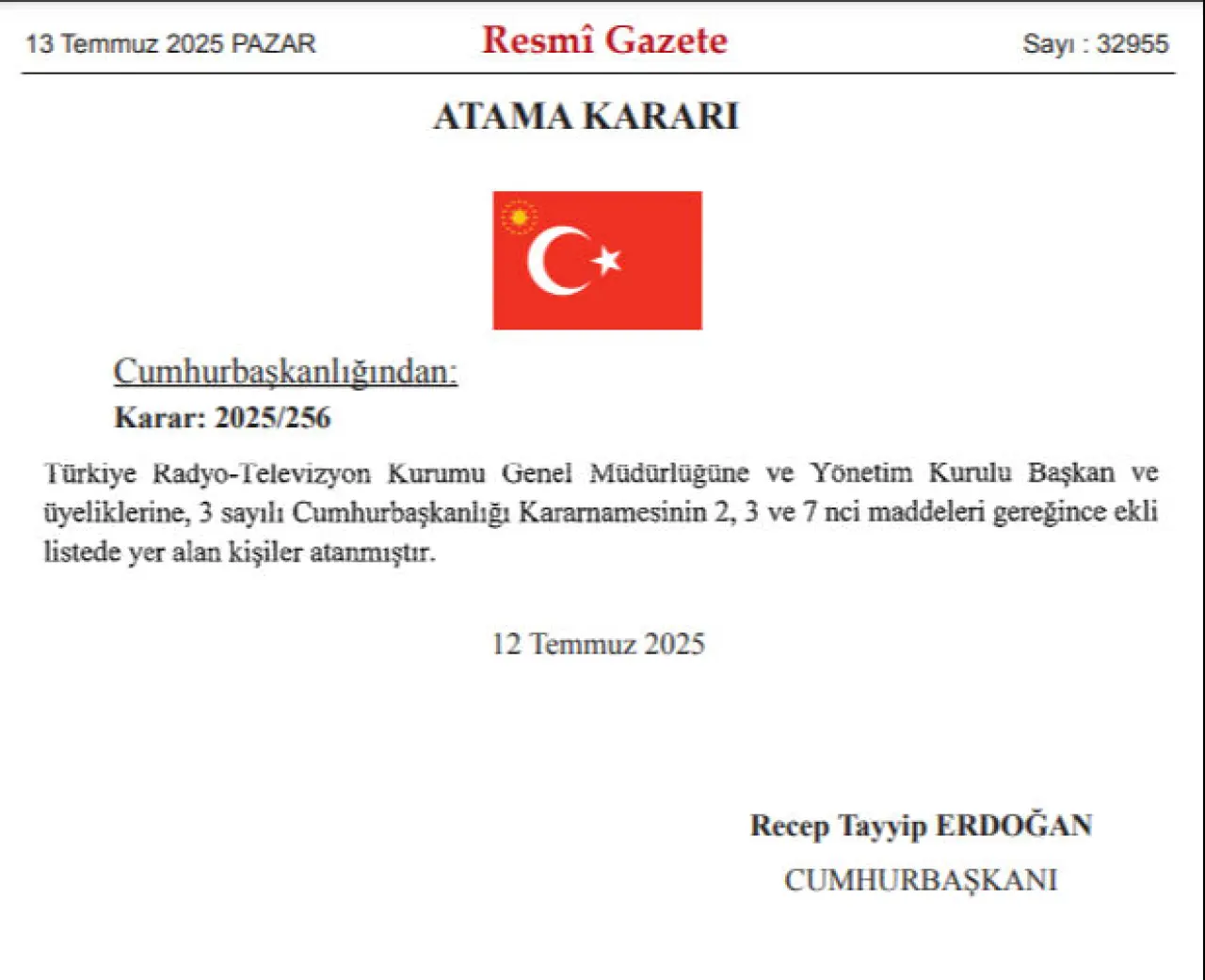 Erdoğan'dan Resmi Gazete'de yeni atama kararı: TRT yönetiminde değişiklik kararı - 1. Resim